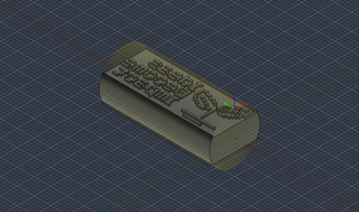 the Ideas Become Impact die: the same part inside the CAM setup, stock body in yellow
