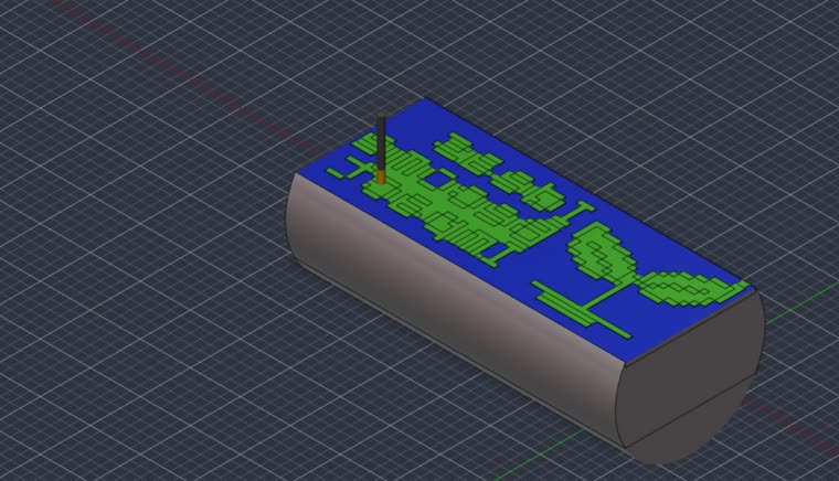 the Ideas Become Impact die: the machining simulation, colourised by operation
