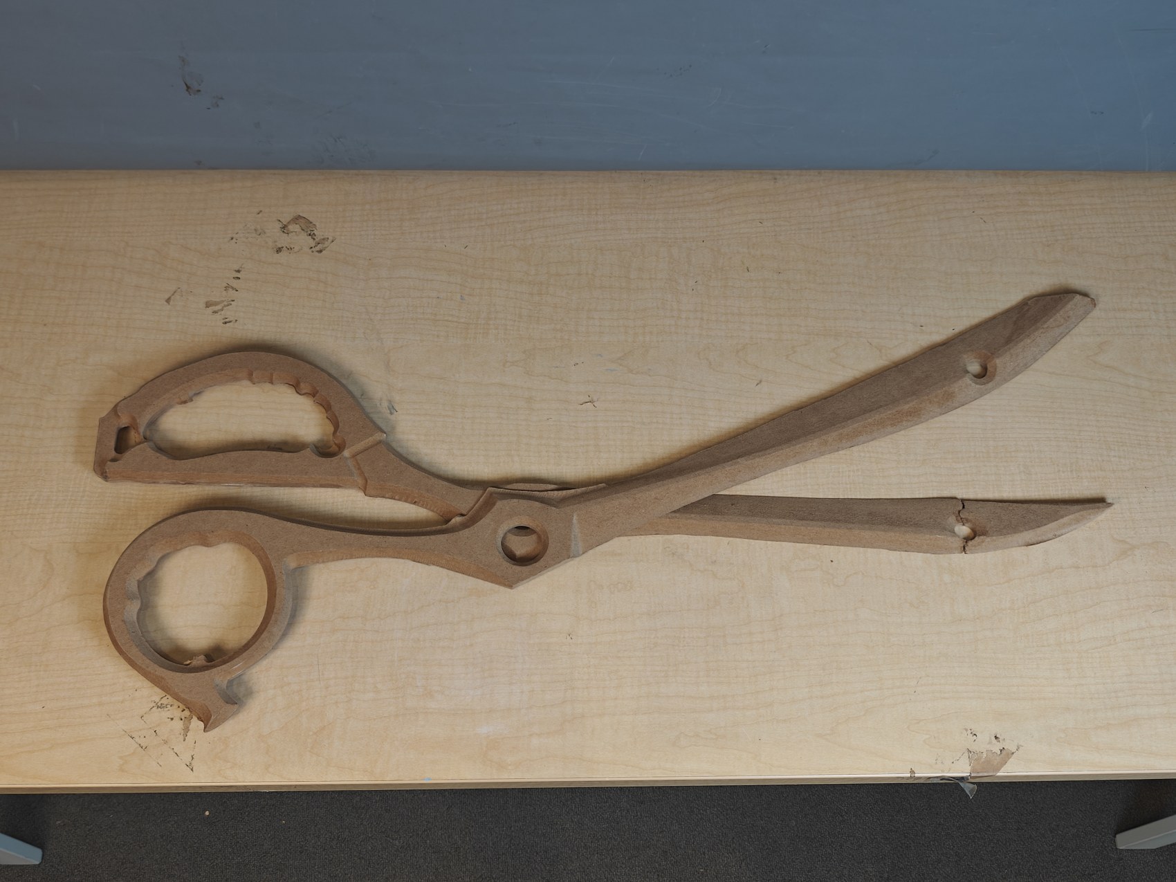 The finished Rending Scissors cut from MDF, two halves joined at the pivot